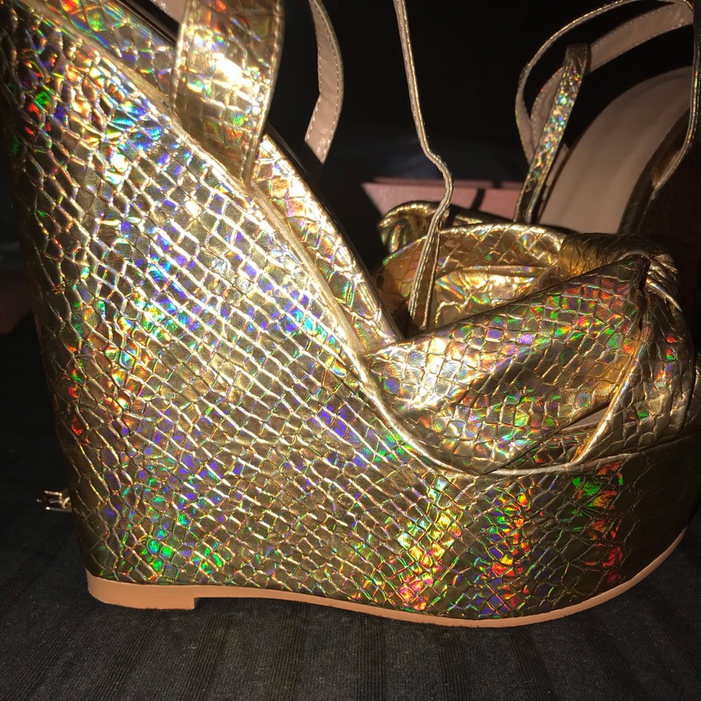 Gold wedge heels